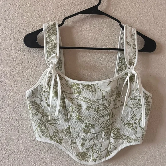 Brandy Melville Corset Tank Top Embroidered Floral Details - Picture 2 of 7